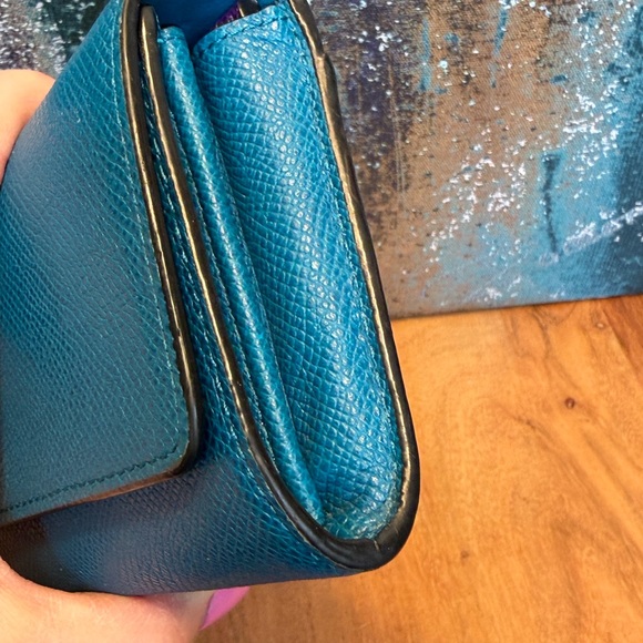 COACH Textured Leather Slim Envelope Wallet w/Pop-Up Pouch: Teal & Purple - Picture 5 of 16